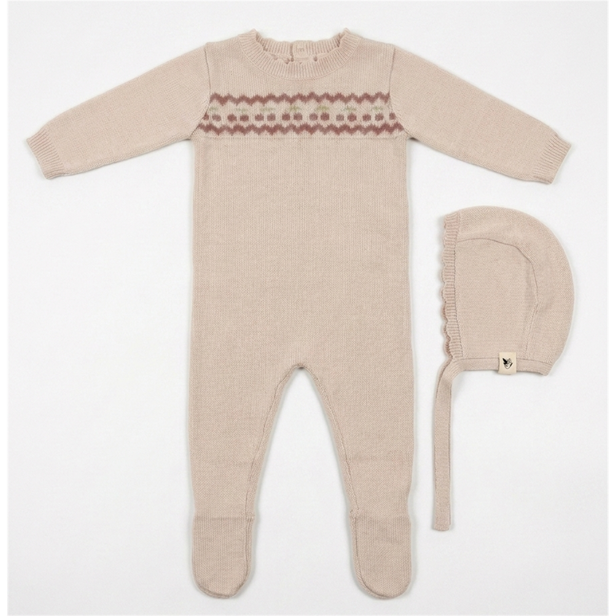 Cherry Embroidered Knit Footie in Primrose by Bebe Bella