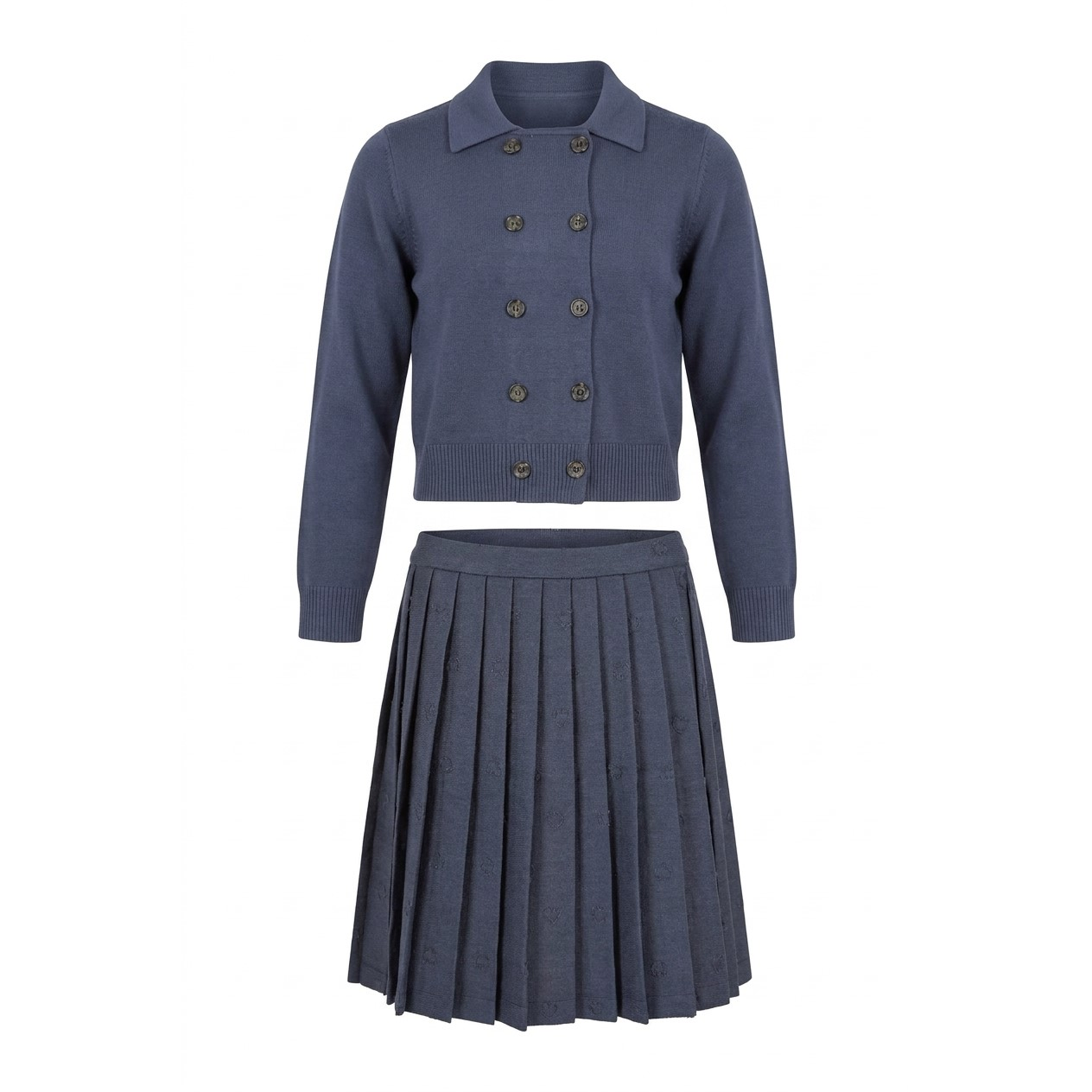 Knit Double Breast Sweater And Skirt Set in Navy by Jolie Capri