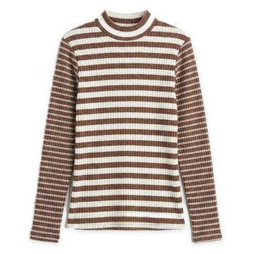 Rib Stripe Mock Neck