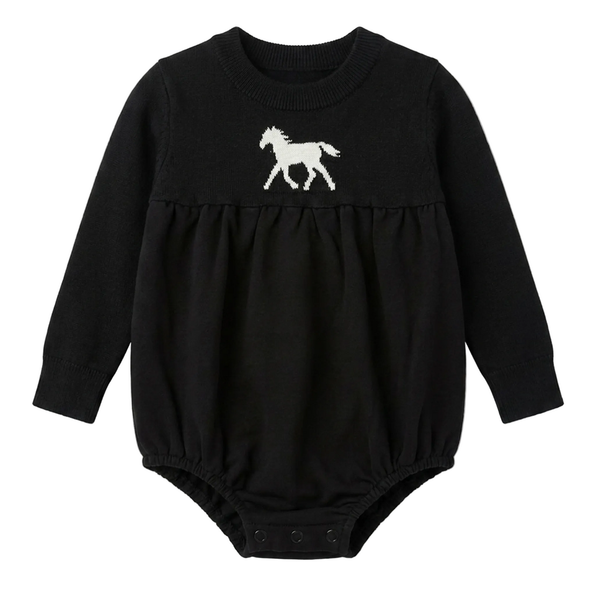 Horse Jacquard Knit & Fleece Bubble in Black by Puddles