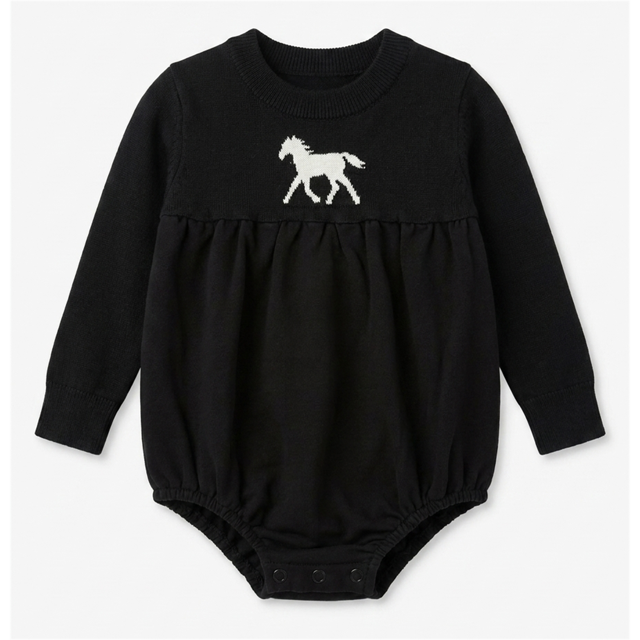 Horse Jacquard Knit & Fleece Bubble in Black by Puddles