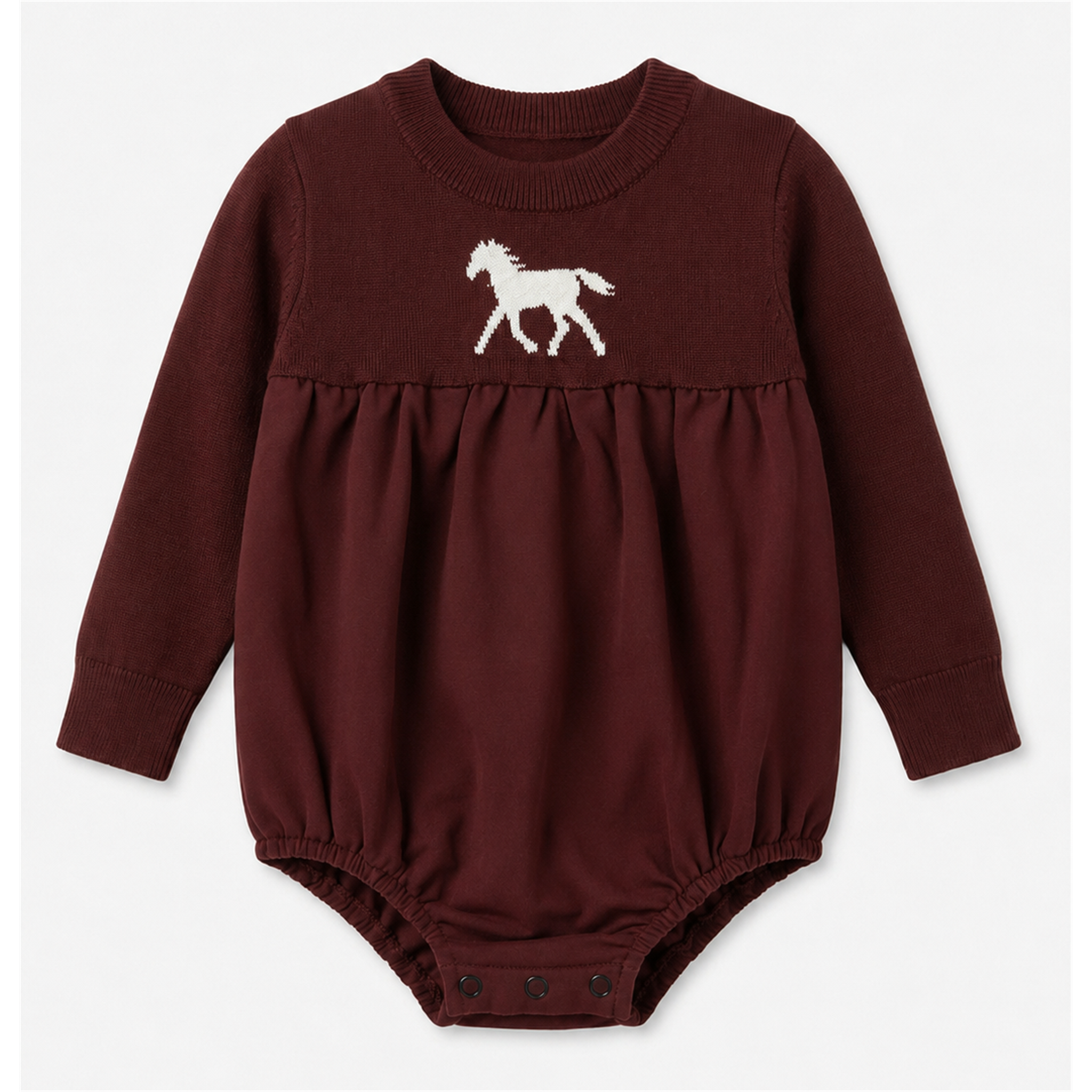 Horse Jacquard Knit & Fleece Bubble in Burgundy by Puddles