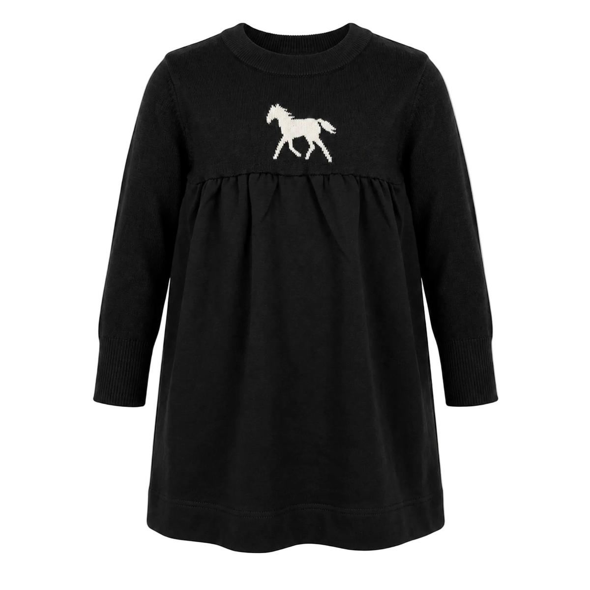 Horse Jacquard Knit & Fleece Dress in Black by Puddles