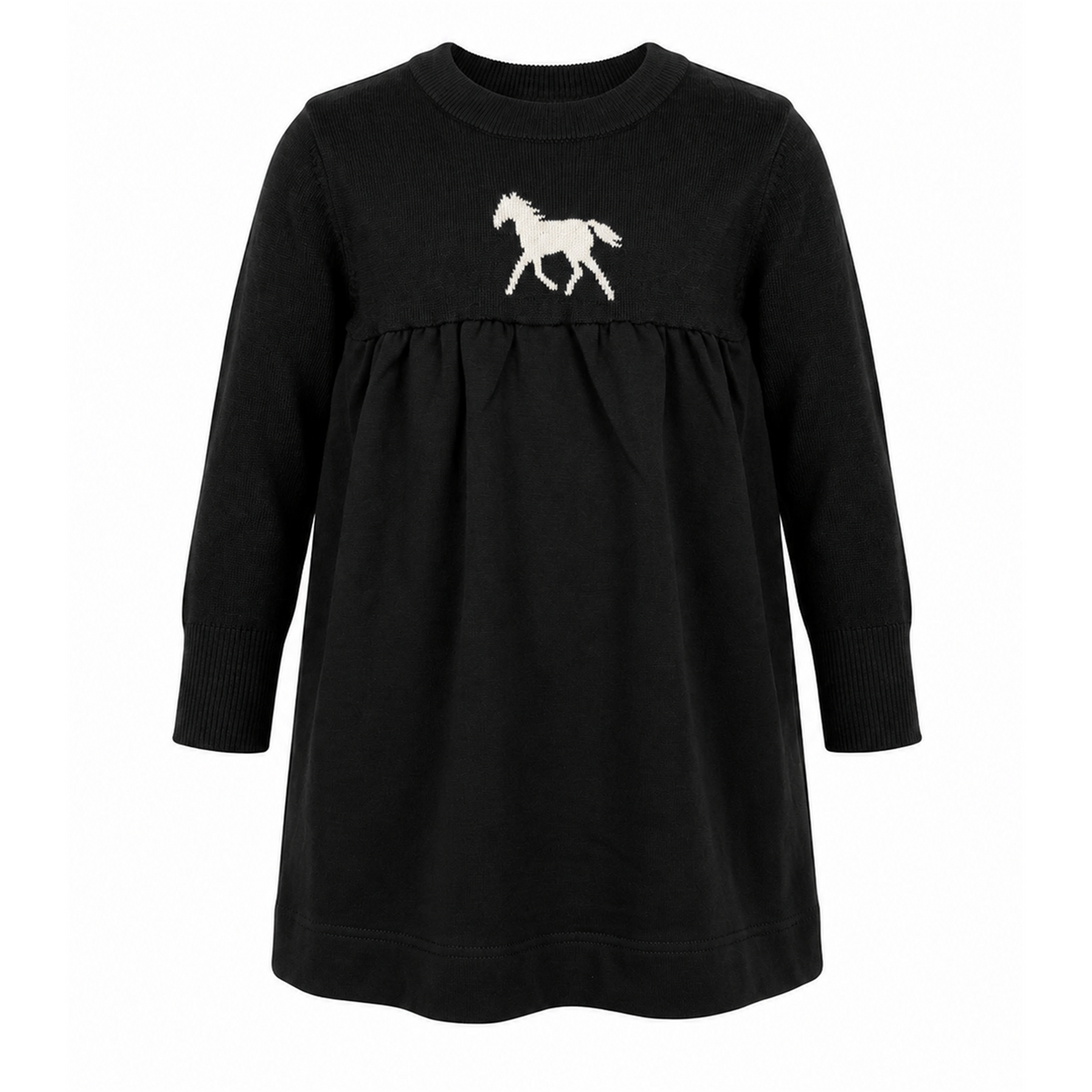 Horse Jacquard Knit & Fleece Dress in Black by Puddles