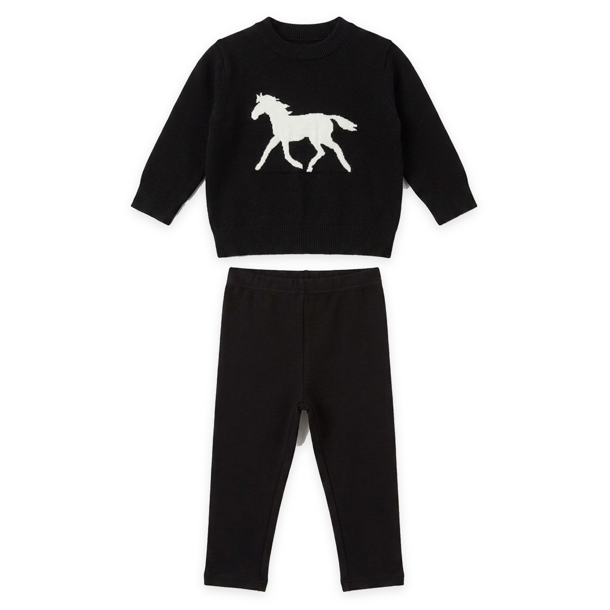 Horse Jacquard Knit & Fleece 2-Piece Set in Black by Puddles