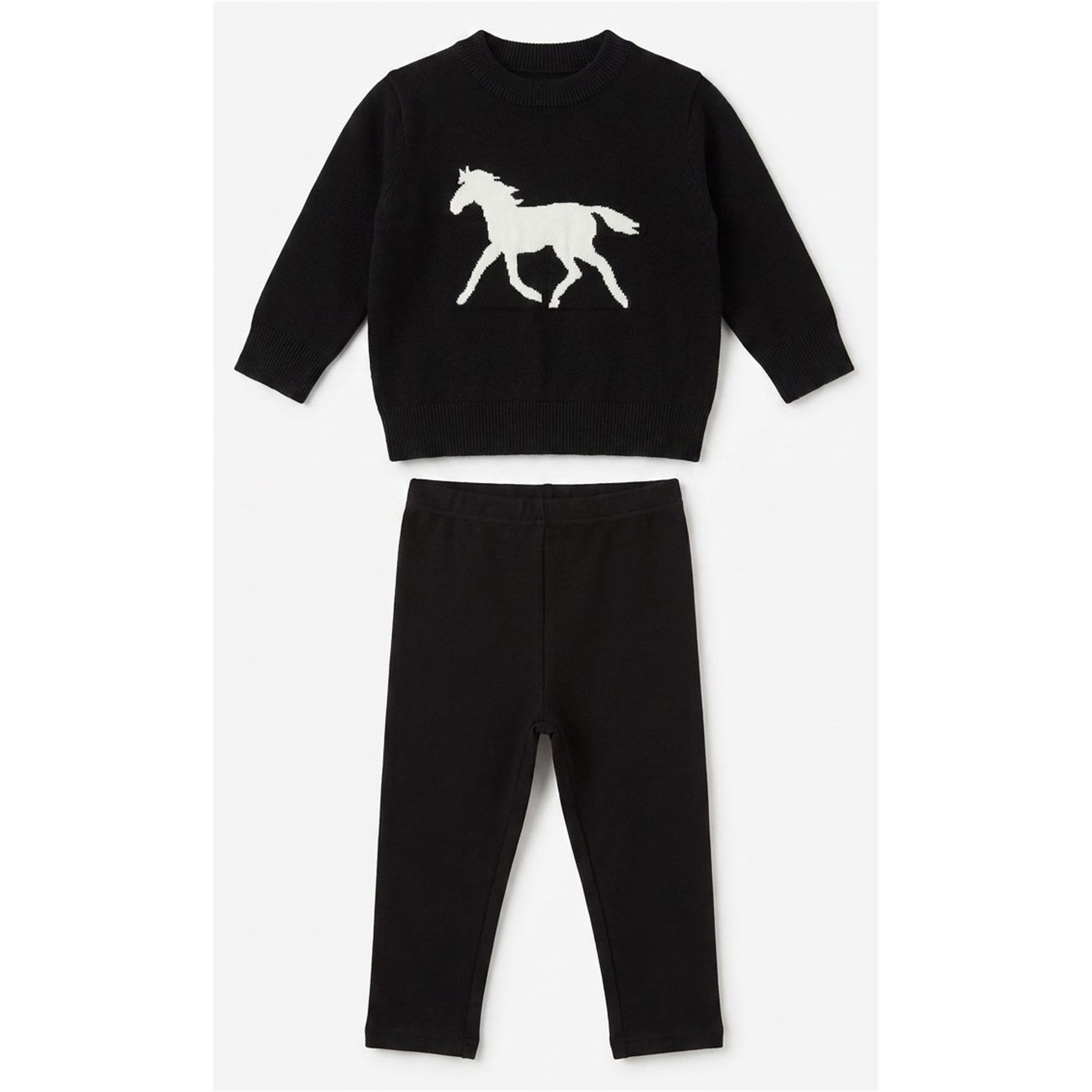 Horse Jacquard Knit & Fleece 2-Piece Set in Black by Puddles