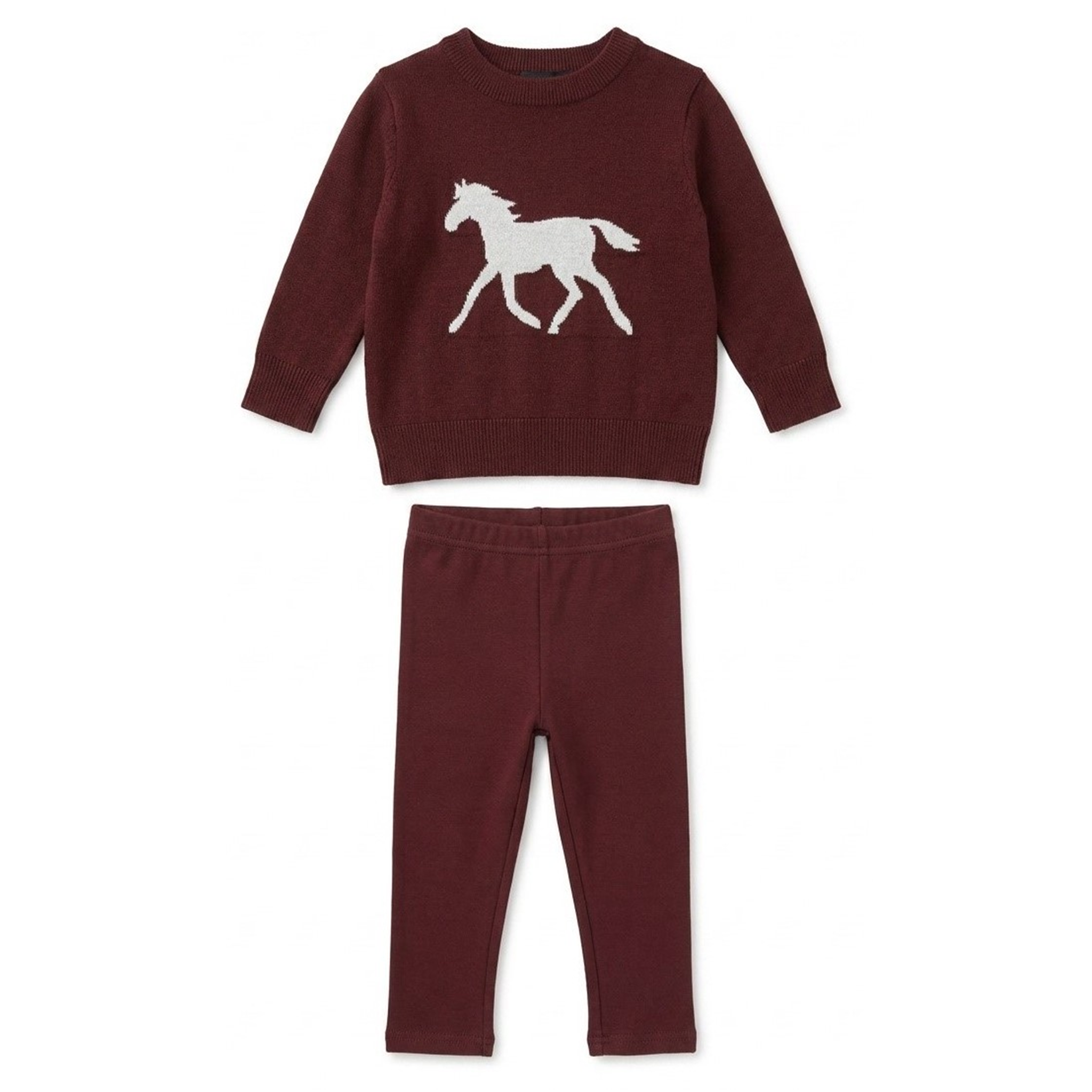 Horse Jacquard Knit & Fleece 2-Piece Set in Burgundy by Puddles