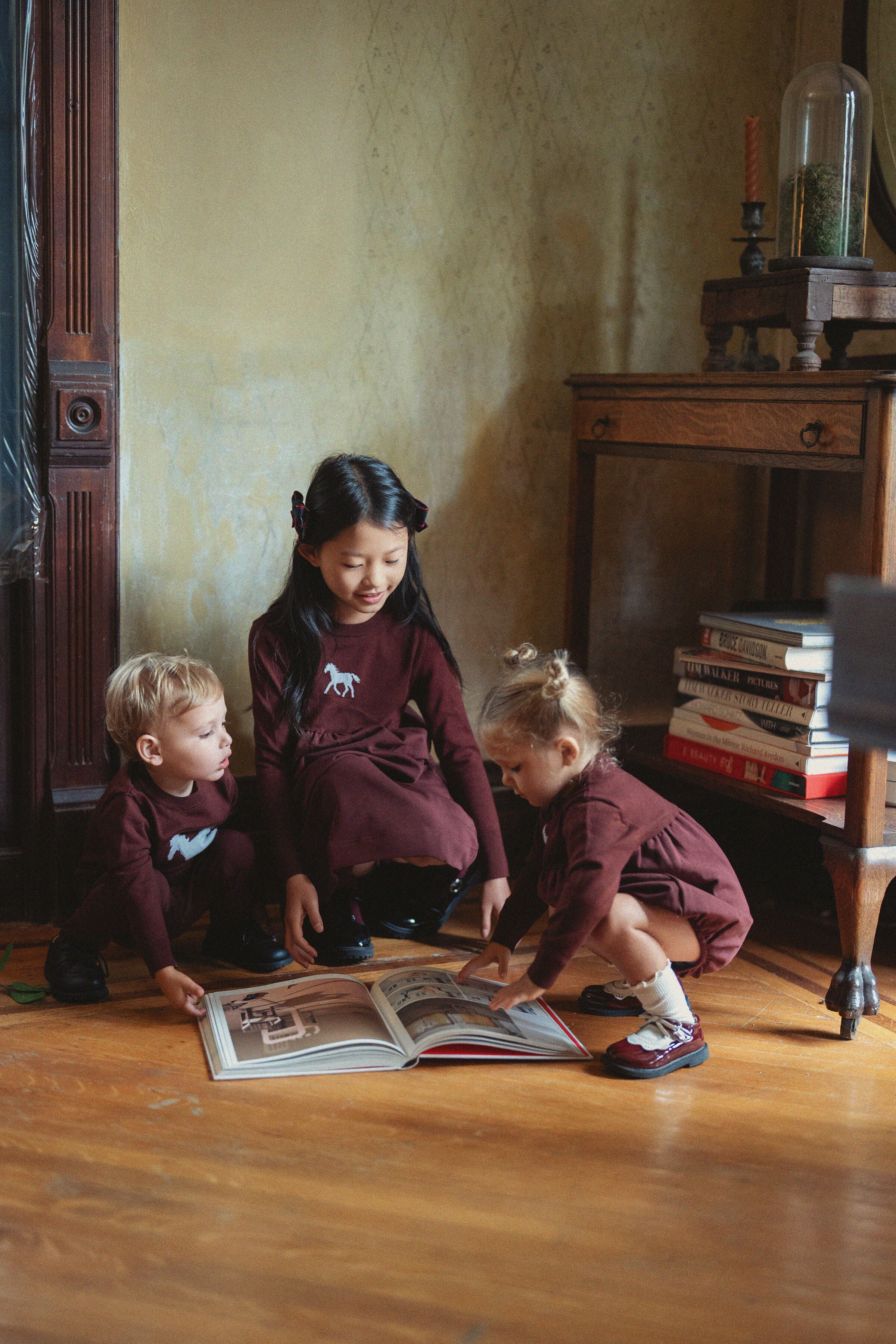 Horse Jacquard Knit & Fleece 2-Piece Set in Burgundy by Puddles