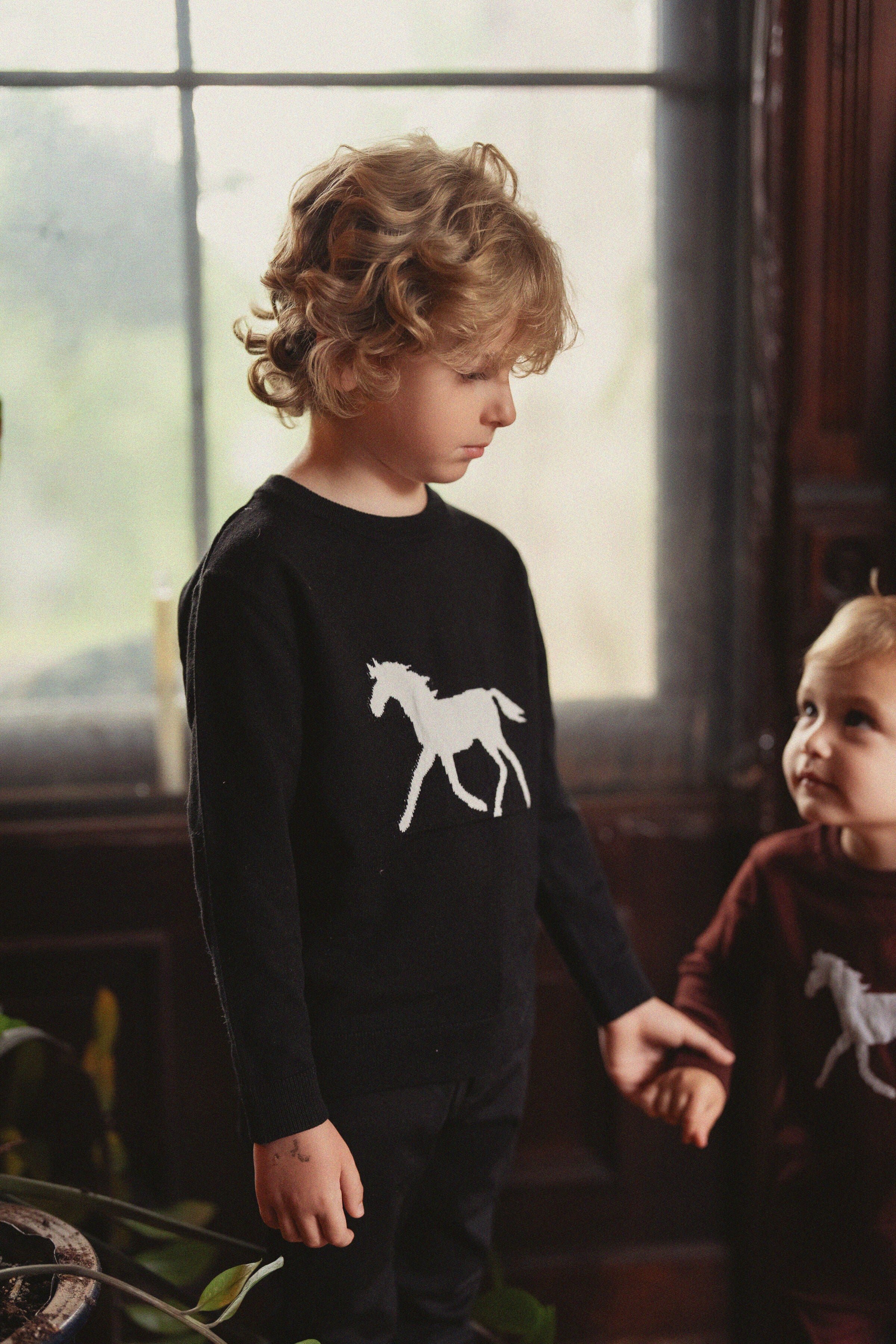 Horse Jacquard Knit & Fleece in Burgundy by Puddles