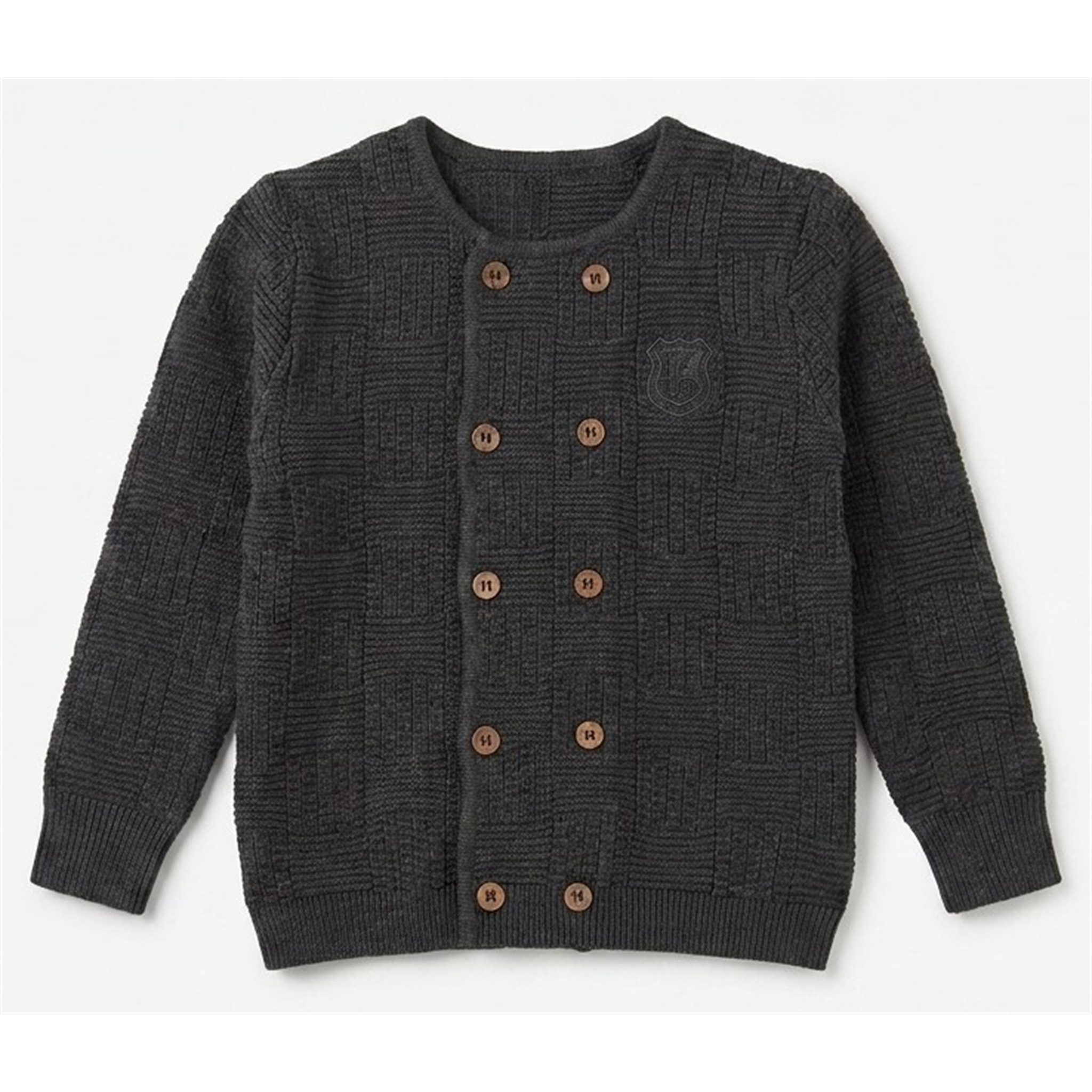 Knitted Double Breasted Sweater With Crest in Dark Grey by Mr. Mr.