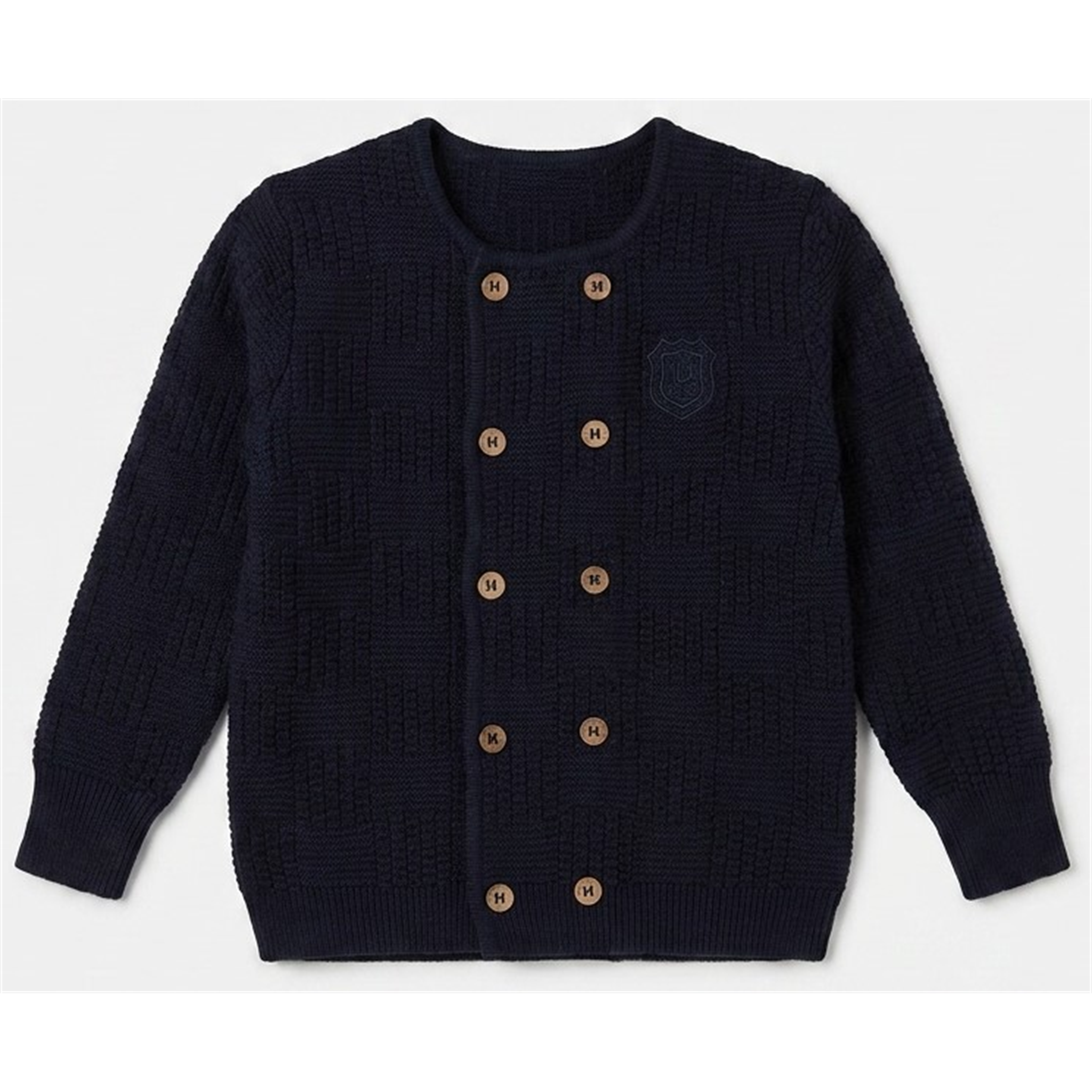 Knitted Double Breasted Sweater With Crest in Navy by Mr. Mr.