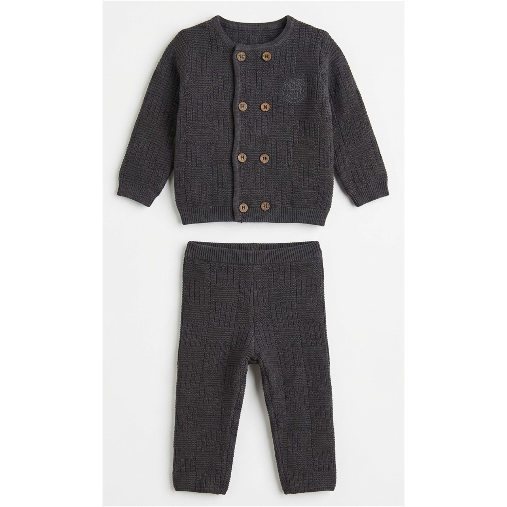 Knitted Double Breasted Sweater With Crest Set in Dark Grey by Mr. Mr.