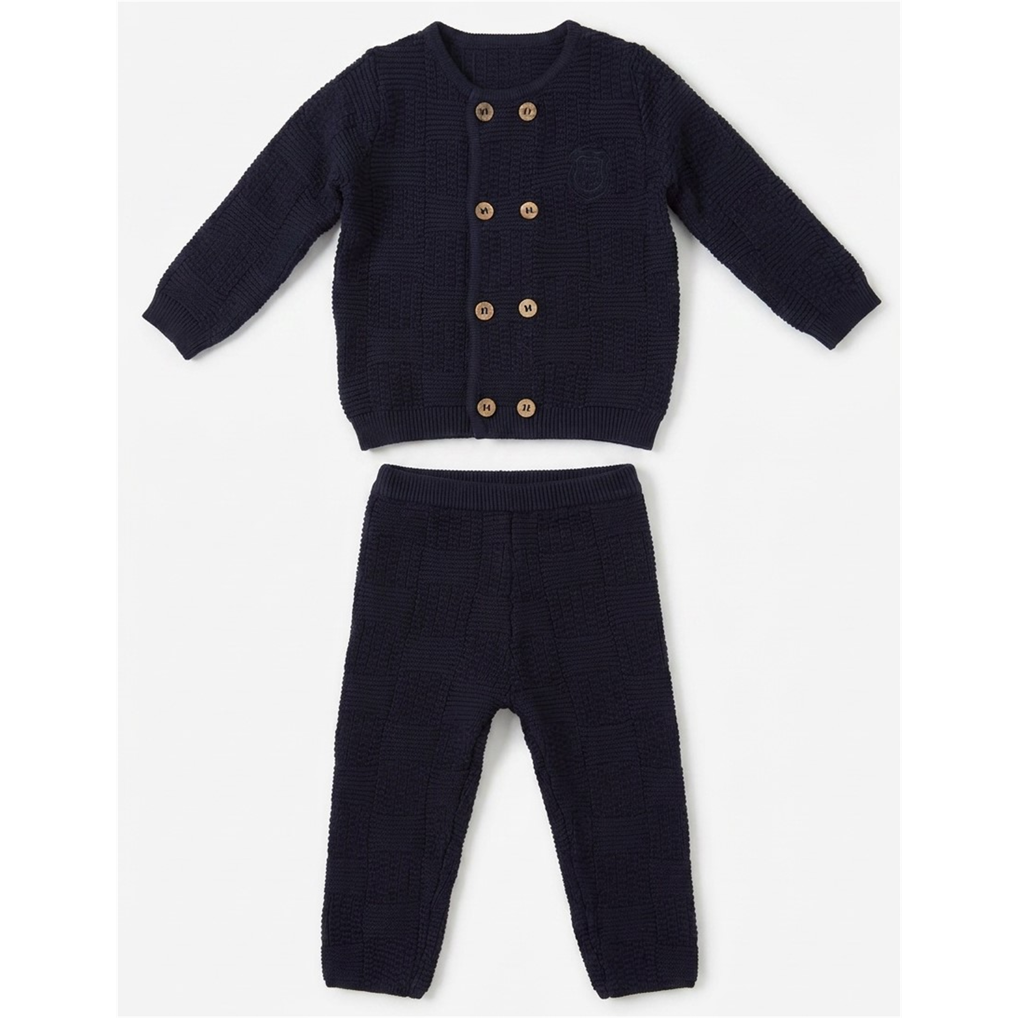Knitted Double Breasted Sweater With Crest Set in Navy by Mr. Mr.