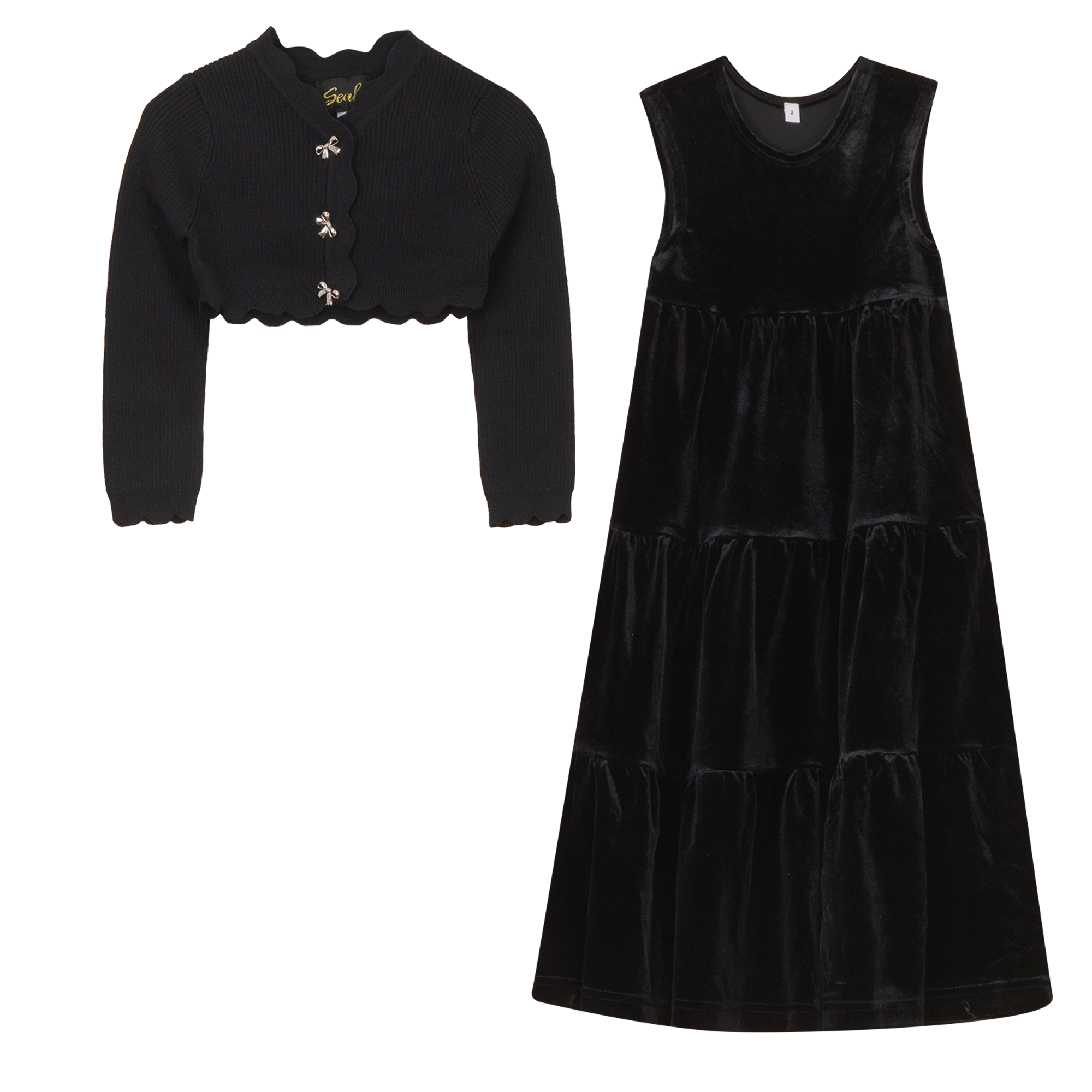 Metal Bow Button Cardigan & Slinky Robe