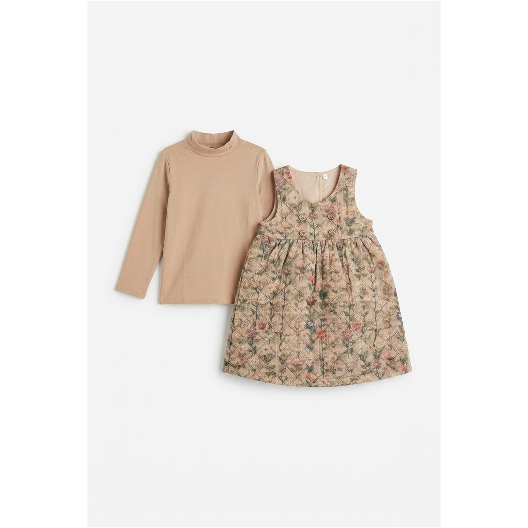 Floral Quilting Jumper And Mock Neck Set in Pink Beige by The Umbrella Academy
