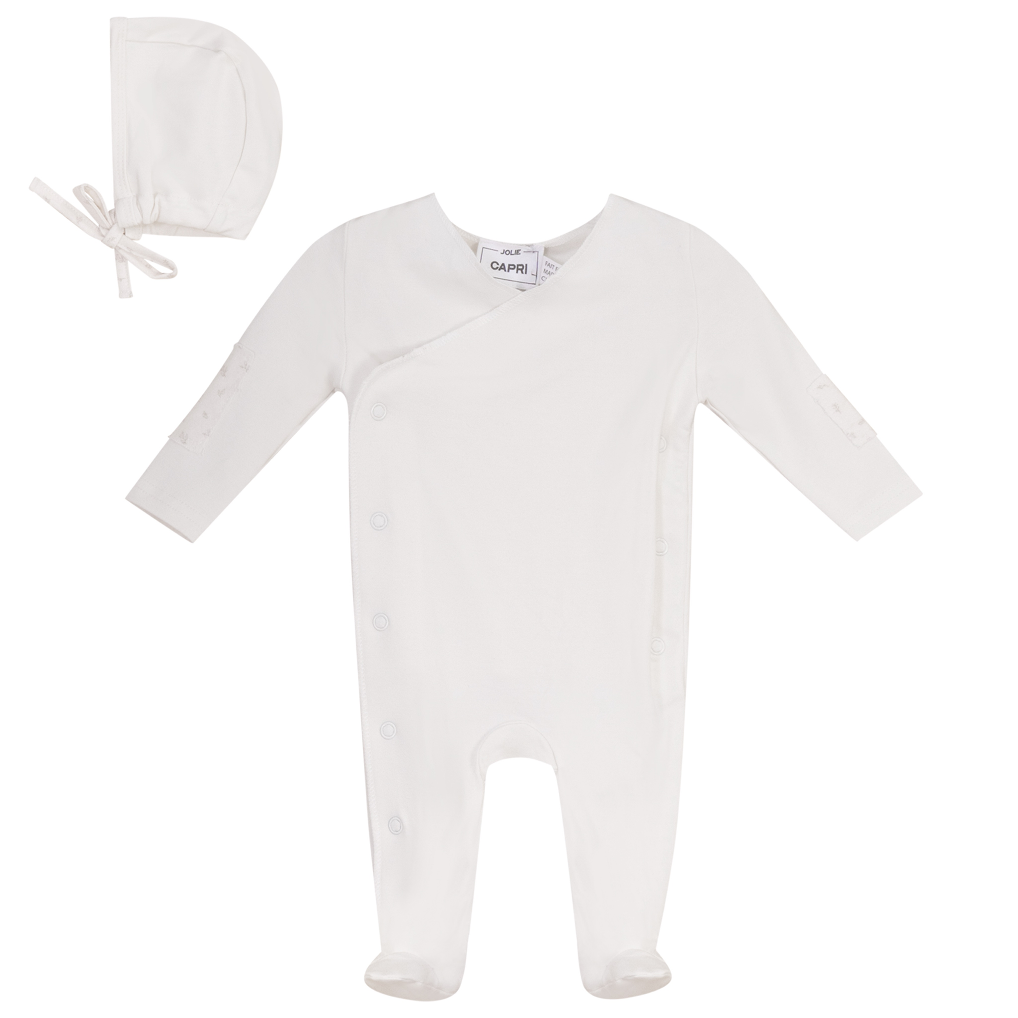 Patch Work Footie With Bonnet in Cream by Jolie Capri