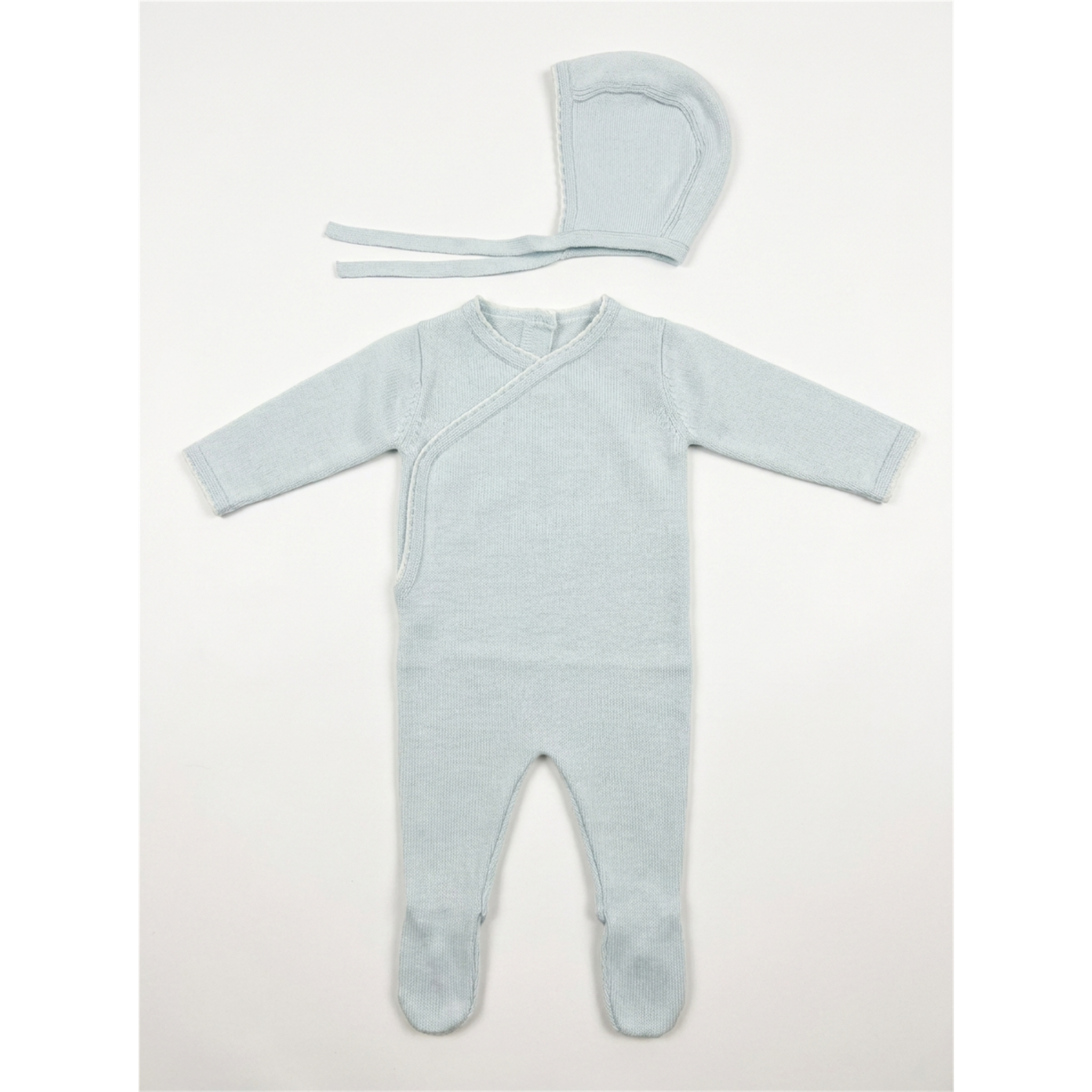 Fake Wrap Knit Footie in Blue by Bebe Bella