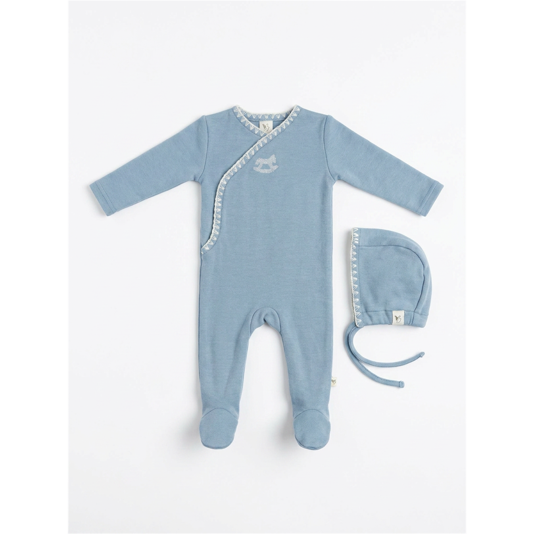 Horse Embroidery Wrap Footie in Blue by Bebe Bella