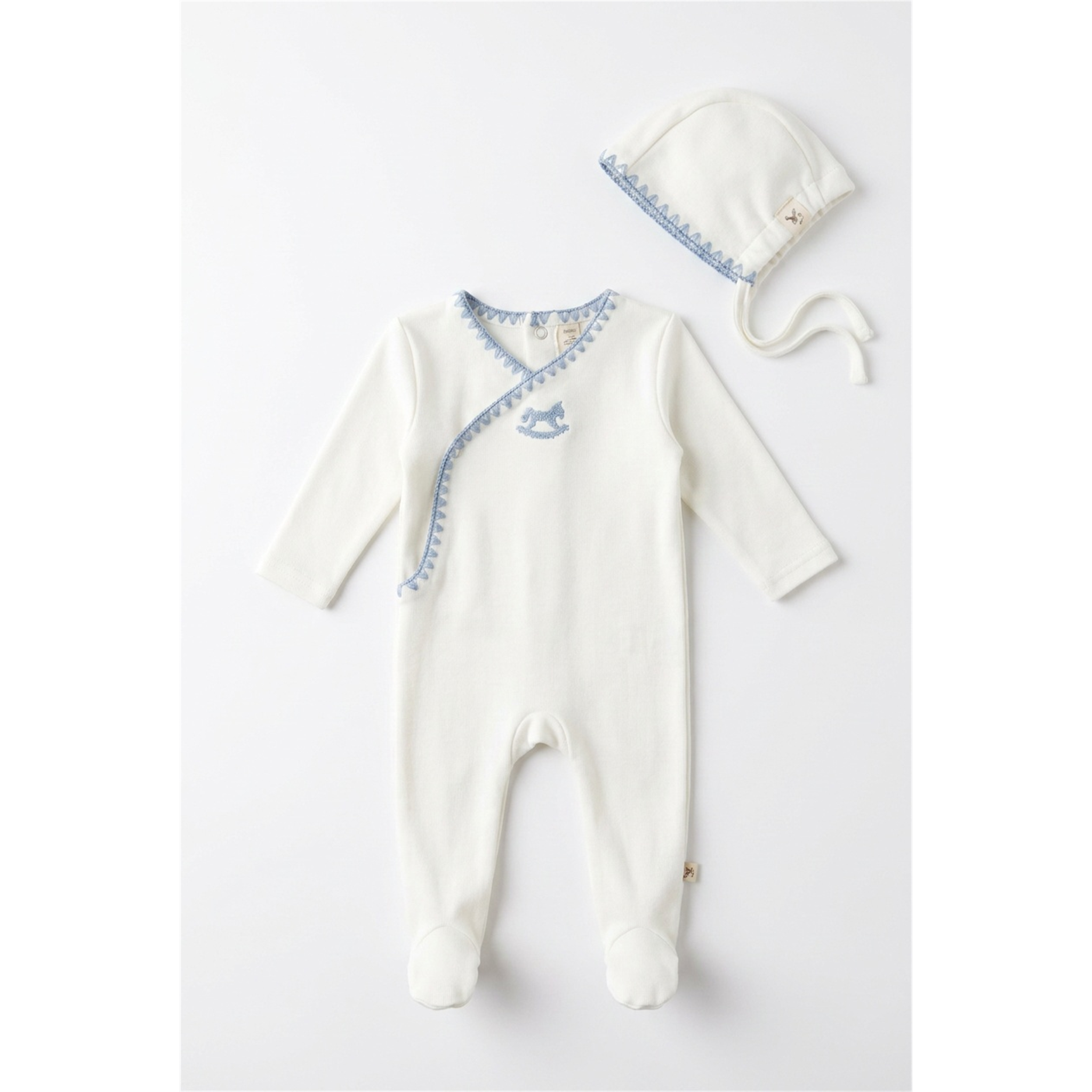 Horse Embroidery Wrap Footie in Ivory by Bebe Bella