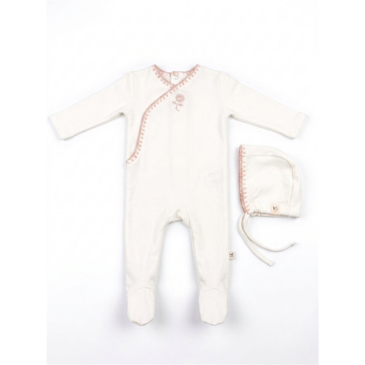 Rose Embroidery Wrap Footie in Ivory by Bebe Bella