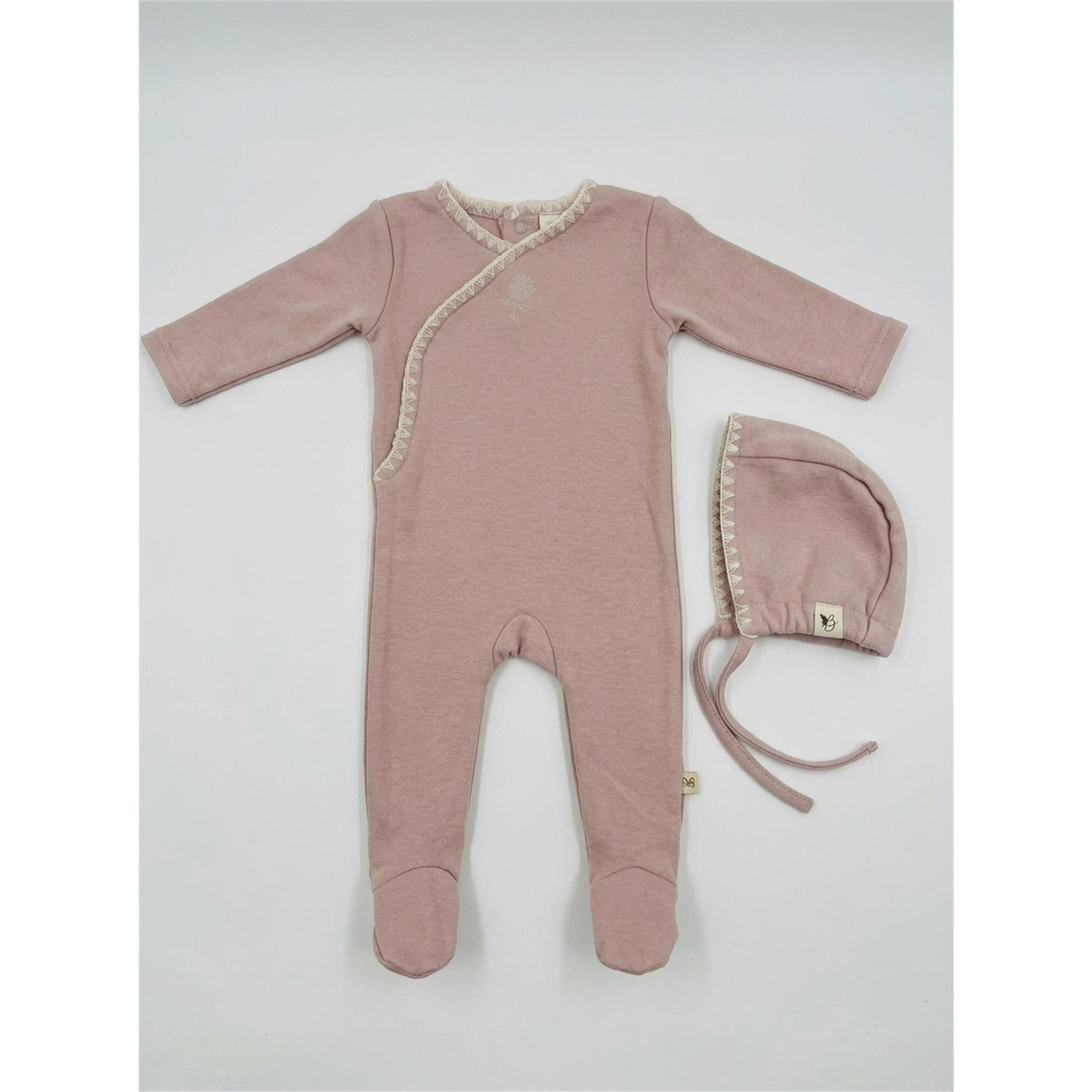 Rose Embroidery Wrap Footie in Rose by Bebe Bella