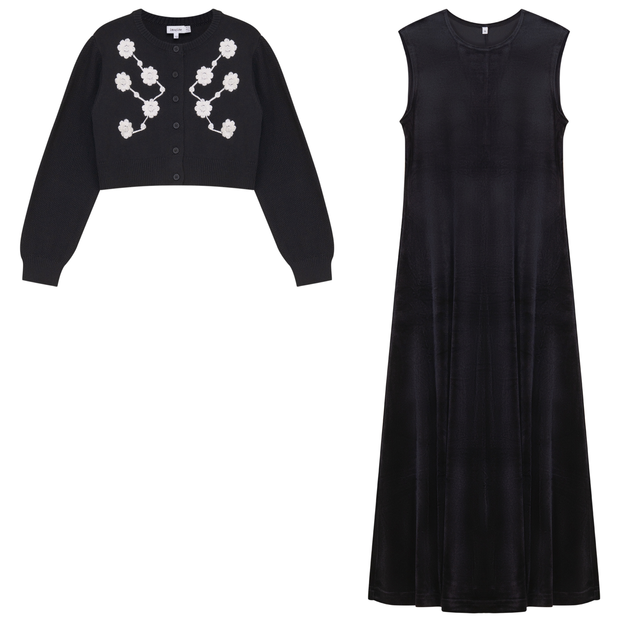 Knit Cardigan & Slinky Velour Robe Set in Black by Imagine
