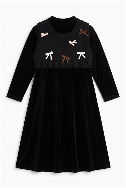 Knit Bow Cropped Vest With Slinky Velour Robe Set in Black Black by Seal