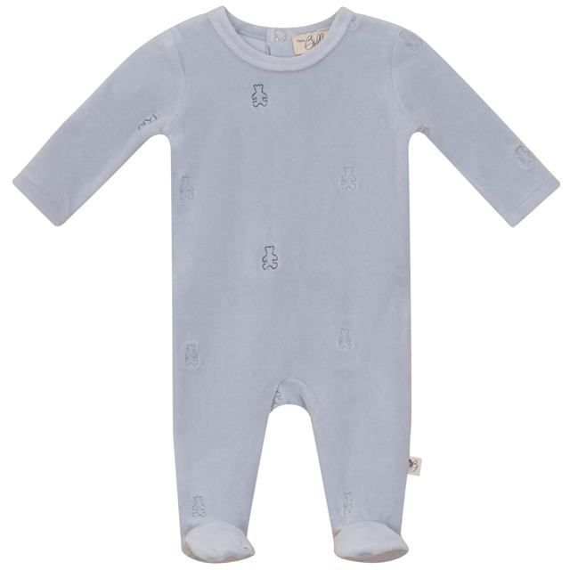 Embroidered Bear or Flower Footie in Blue by Bebe Bella