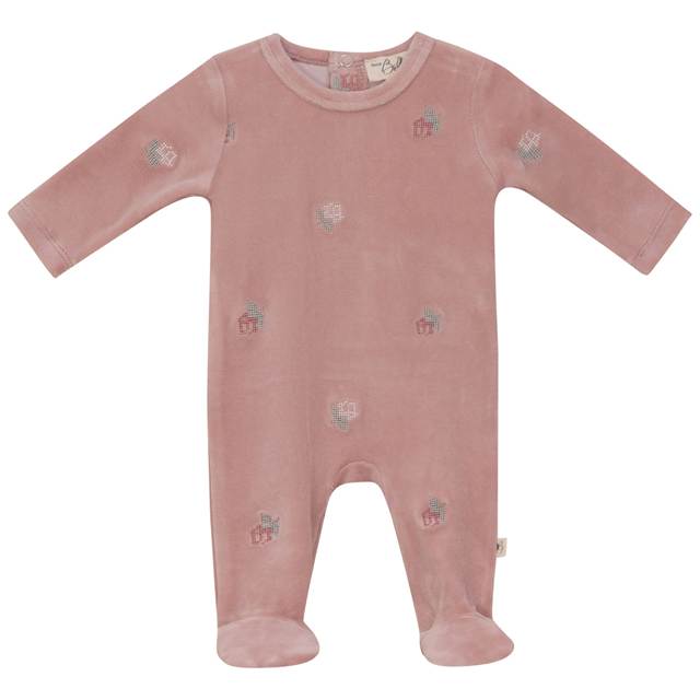Embroidered Bear or Flower Footie in Pink by Bebe Bella