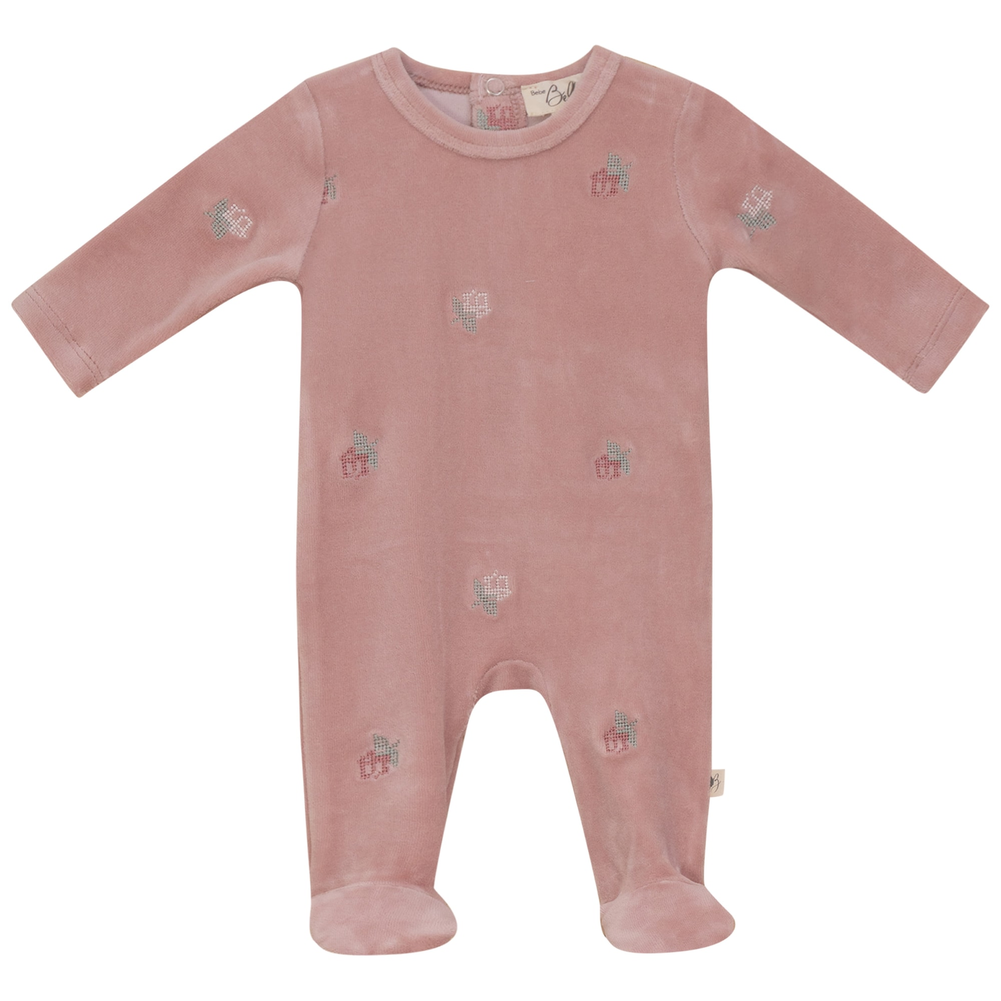 Embroidered Bear or Flower Footie in Pink by Bebe Bella