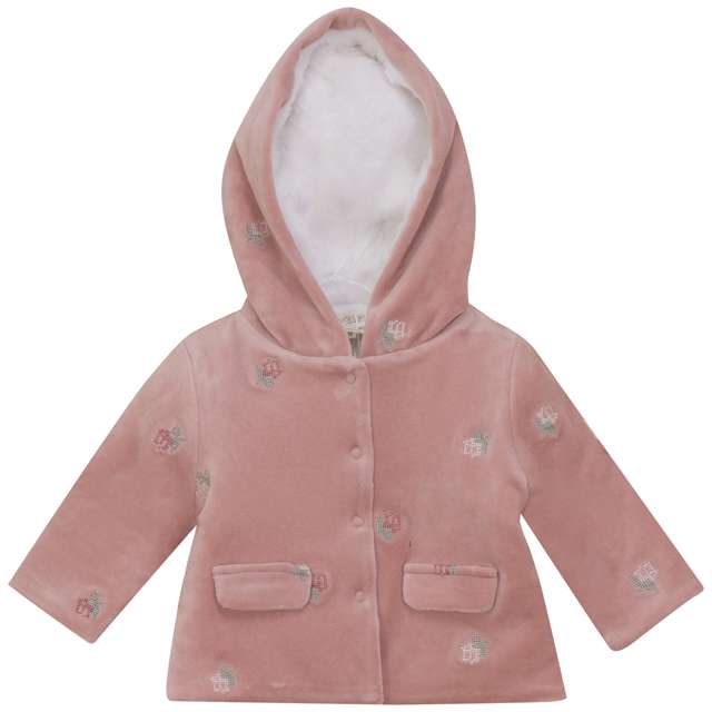 Embroidered Bear or Flower Jacket in Pink White by Bebe Bella