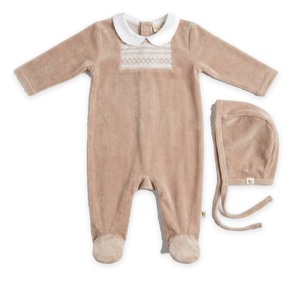 Smocked Velour Footie in Mauve by Bebe Bella
