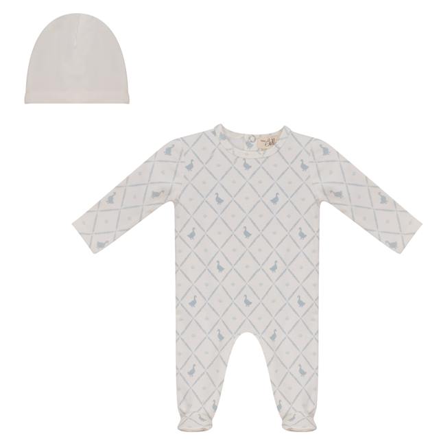 Goose Allover Print Footie in Blue by Bebe Bella