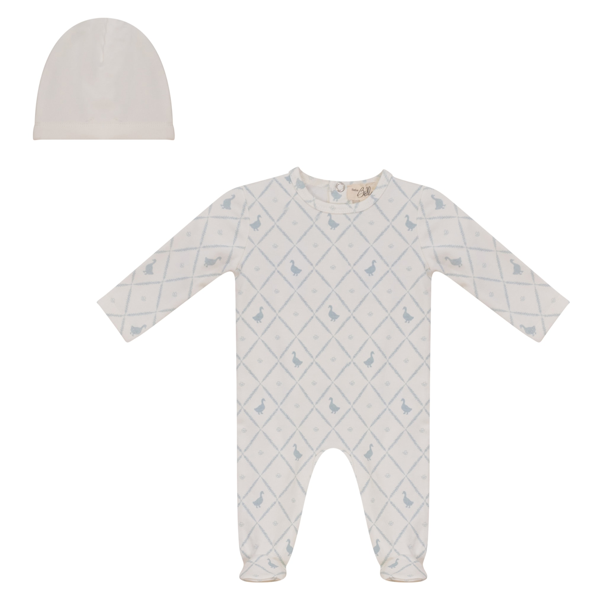 Goose Allover Print Footie in Blue by Bebe Bella