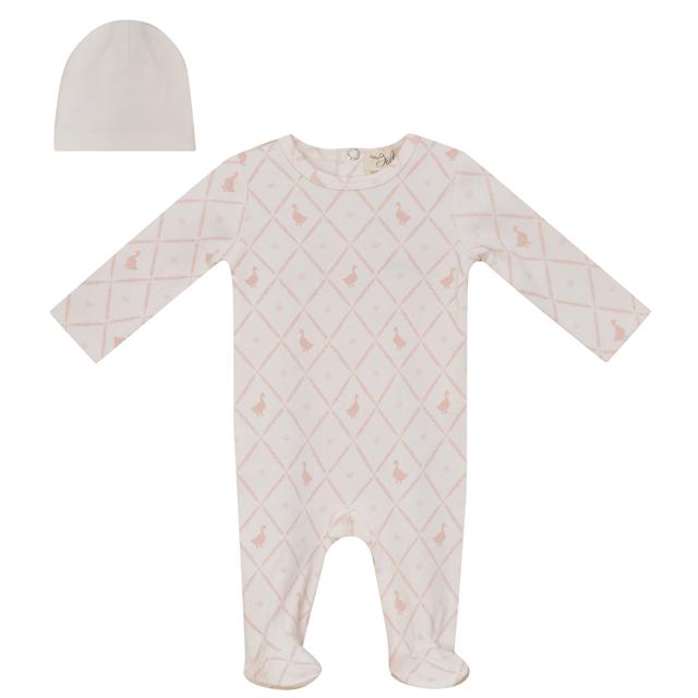 Goose Allover Print Footie in Pink by Bebe Bella