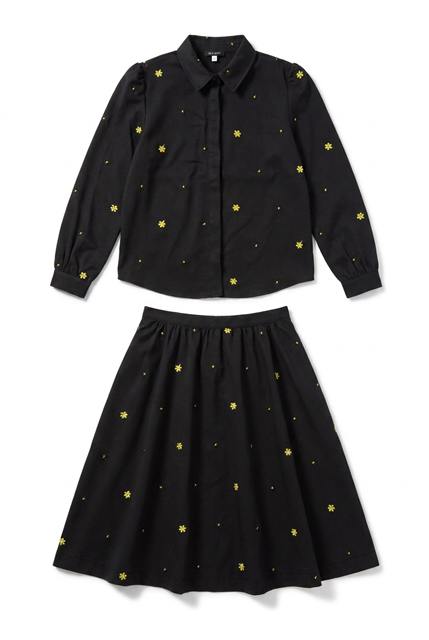 Floral Embroidered Blouse & Skirt Set in Black by Space Grey