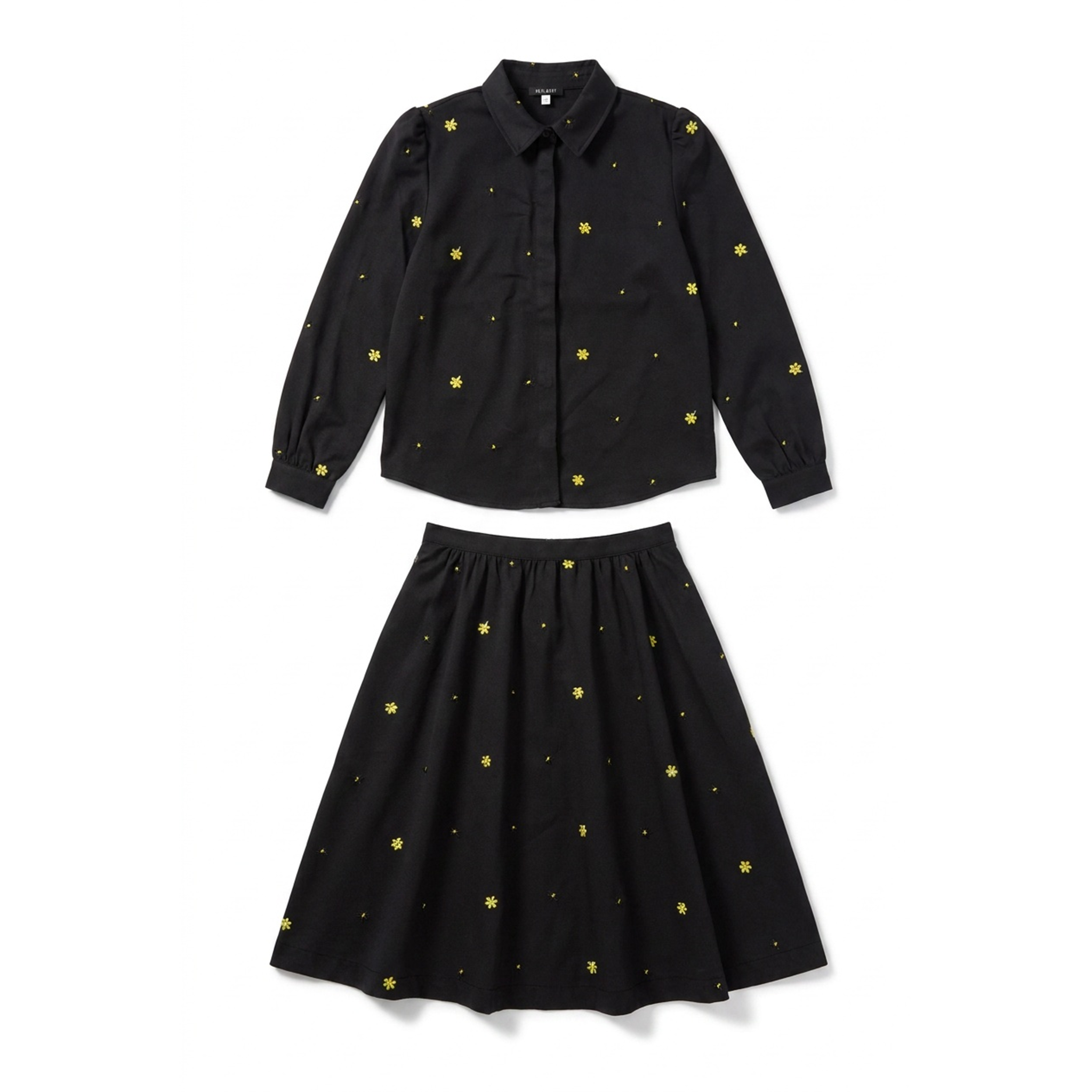Floral Embroidered Blouse & Skirt Set in Black by Space Grey