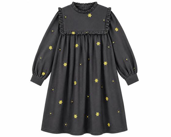 Floral Embroidered Dress in Black by Space Grey