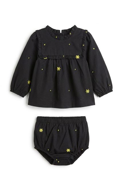 Floral Embroidered Blouse And Bloomer Set in Black by Space Grey