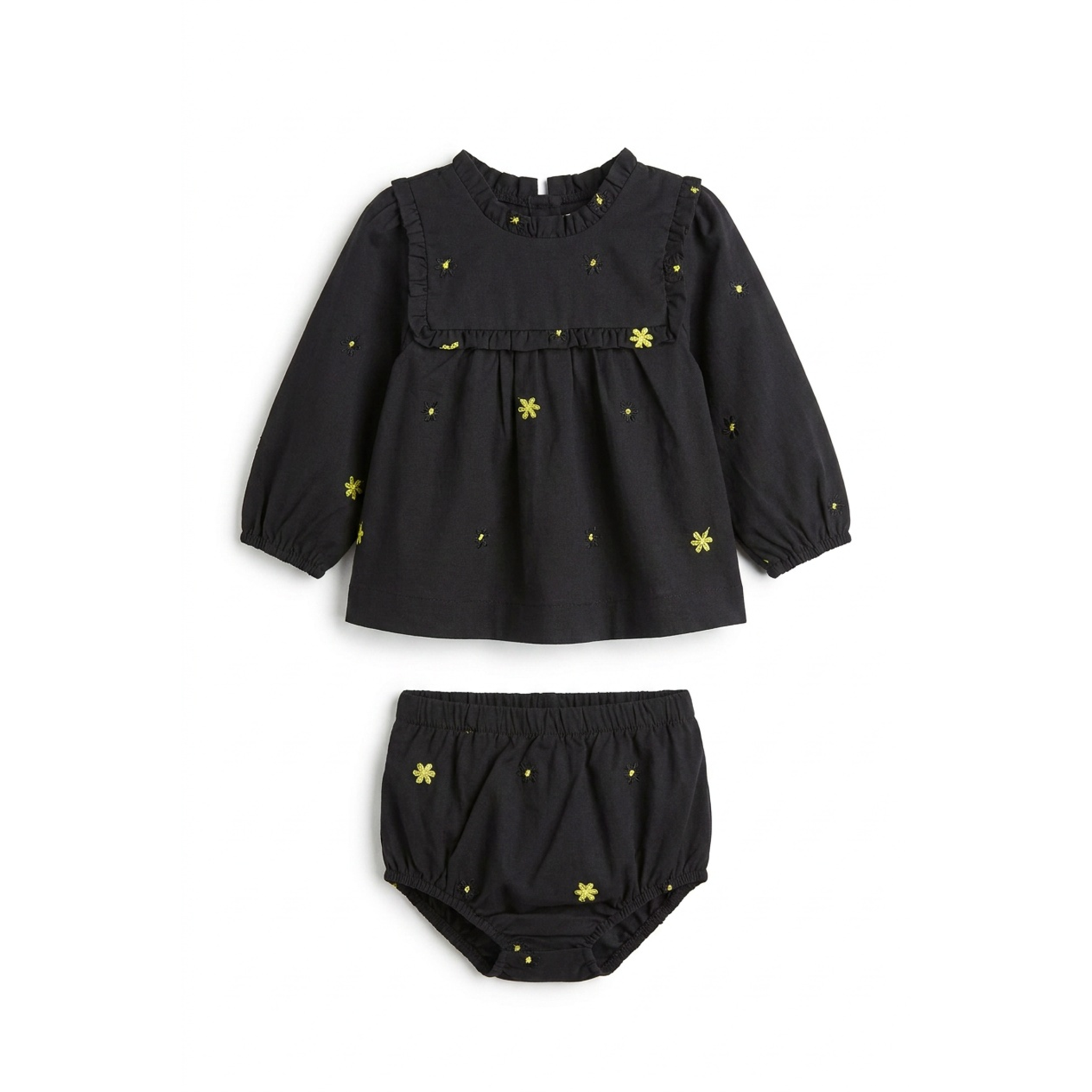 Floral Embroidered Blouse And Bloomer Set in Black by Space Grey