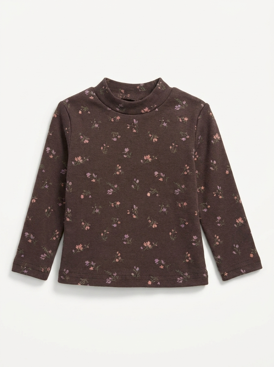 Distressed Mock Neck Top in Brown by Puddles