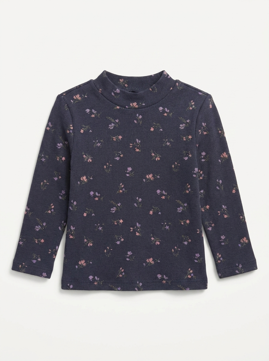 Distressed Mock Neck Top in Navy by Puddles