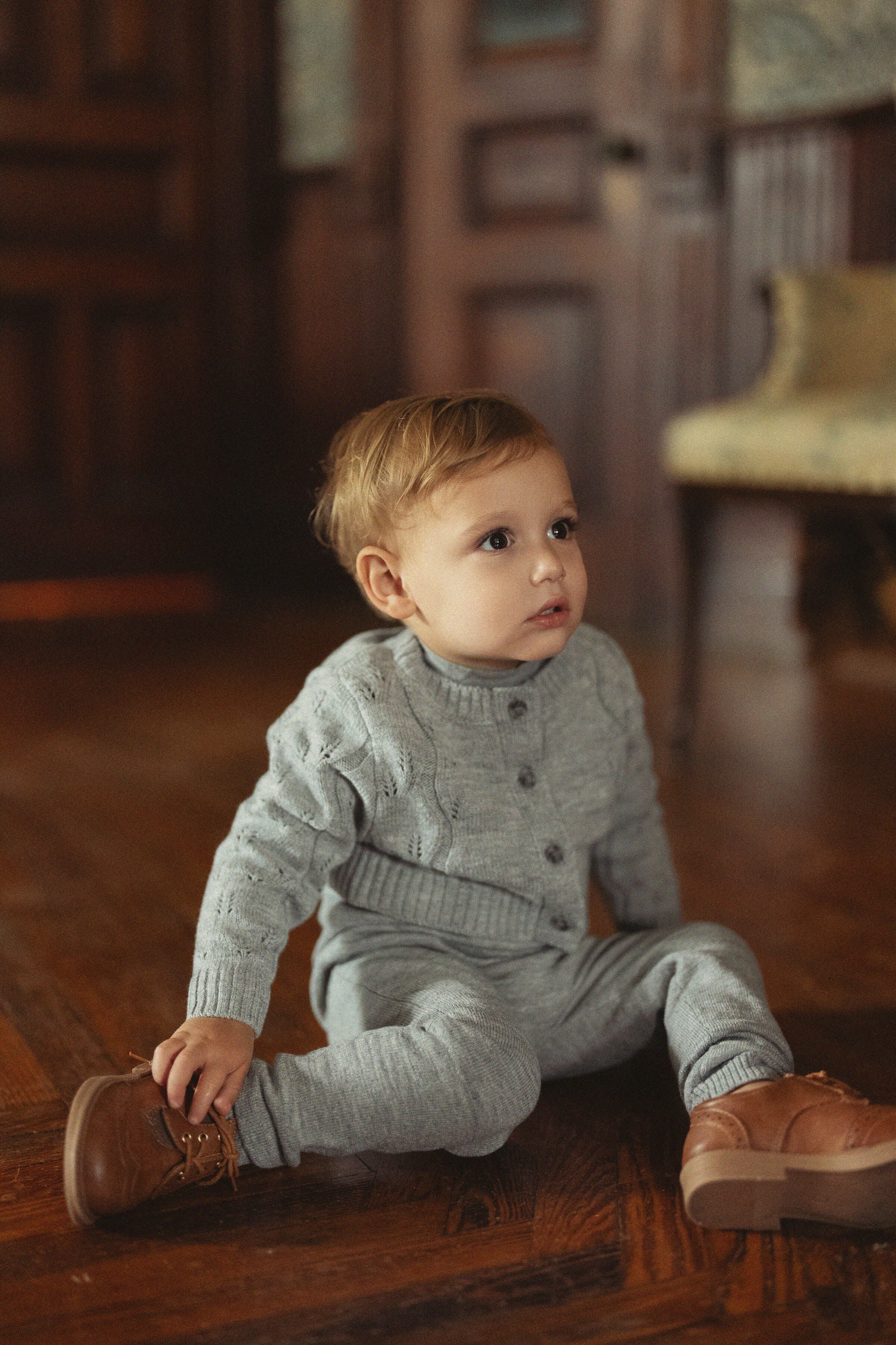 Overall Cardigan & Mock Neck Set