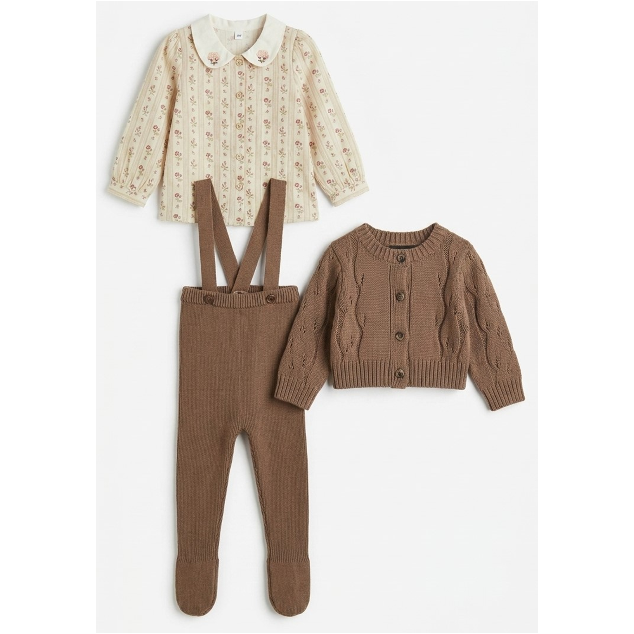 Overall Cardigan & Woven Blouse Set