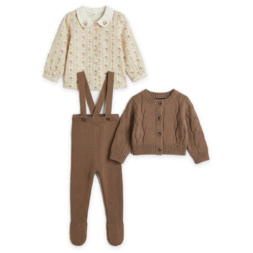Overall Cardigan & Woven Blouse Set