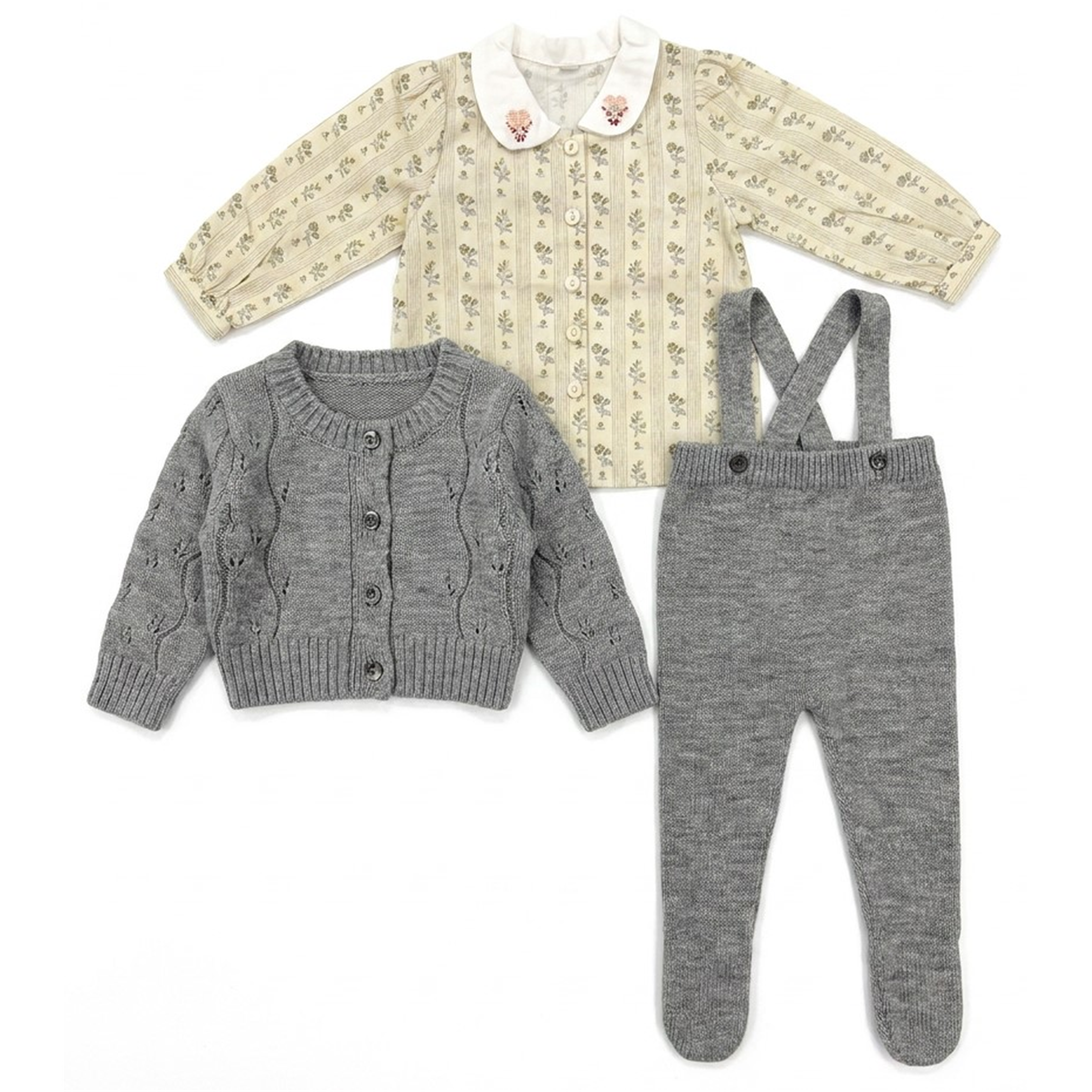 Overall Cardigan & Woven Blouse Set in Grey Grey by Space Grey