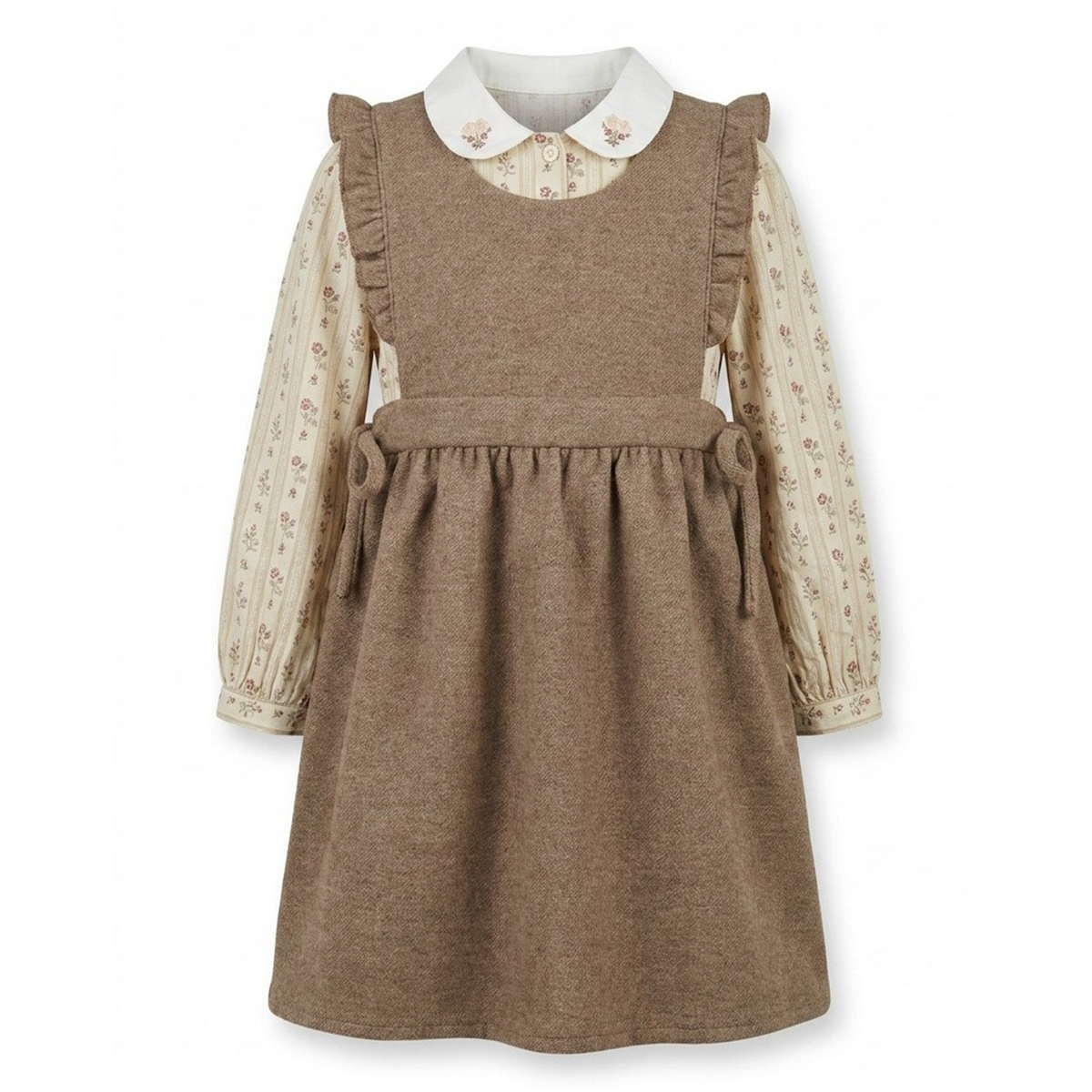 Jumper & Floral Blouse Set in Brown Red by Space Grey