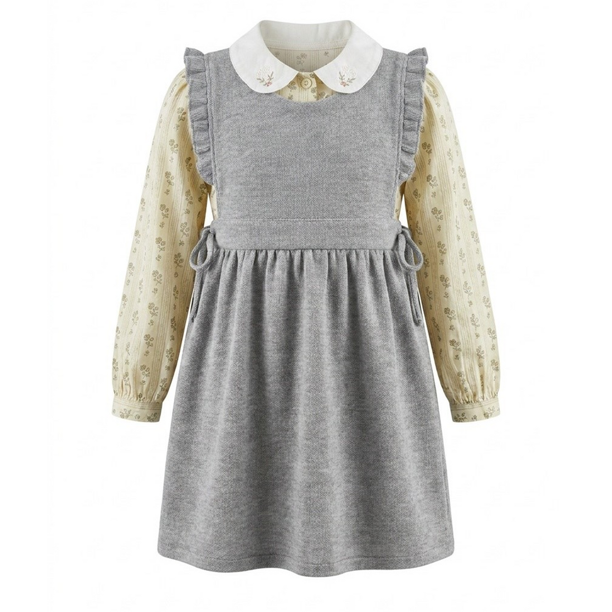 Jumper & Floral Blouse Set in Grey Grey by Space Grey