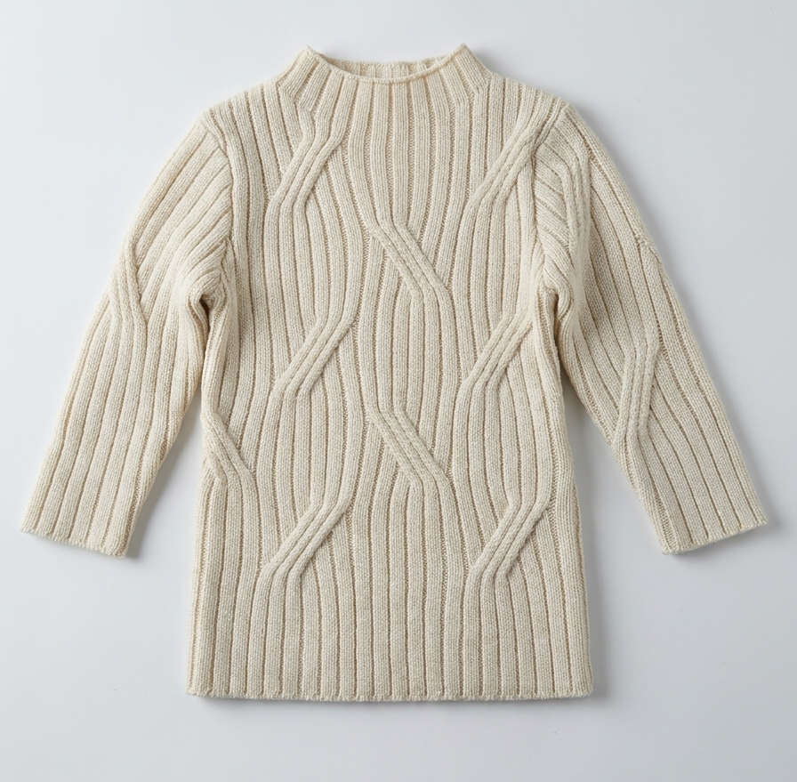 Rib Design Knit Mock Neck Top in Beige by Mr. Mr.