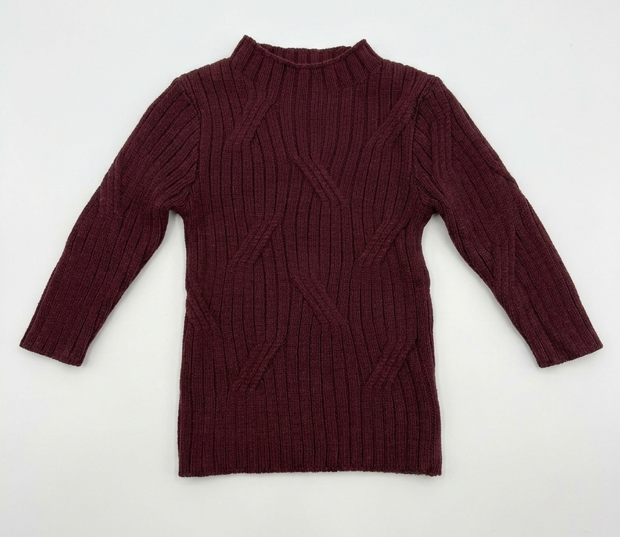 Rib Design Knit Mock Neck Top in Dark Burgundy by Mr. Mr.